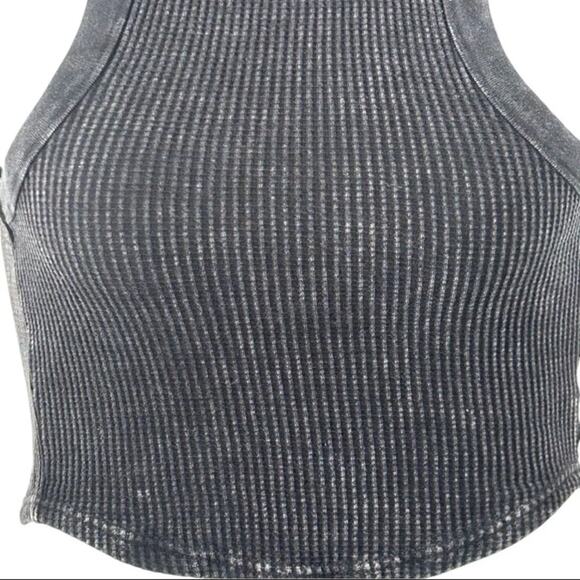 Forever 21 Ribbed Cropped Waffle Knit Muscle Tank Grey Black Size Small - Picture 6 of 11